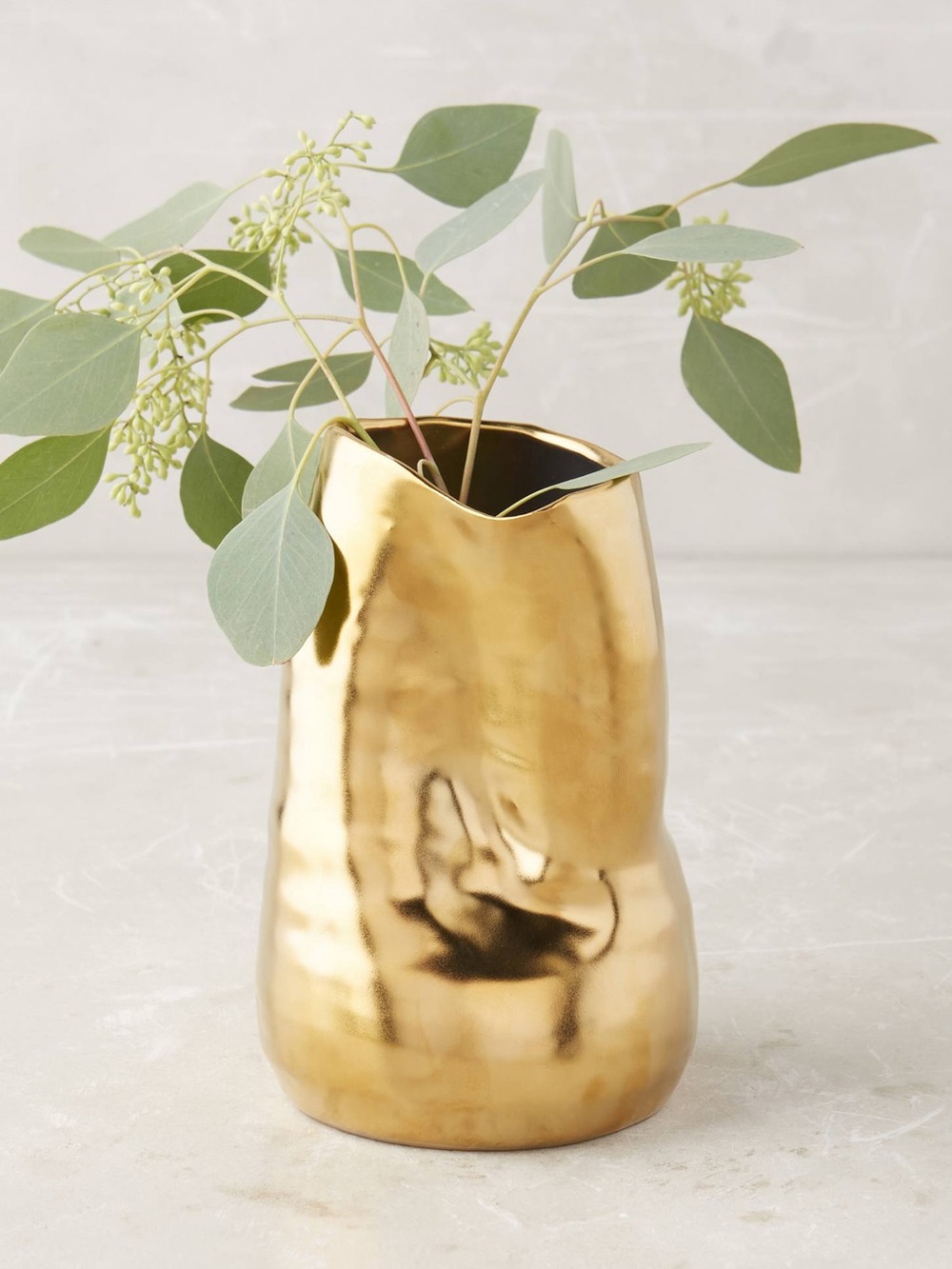 Anthropologie Metallic Gold Sculpted Ceramic Vase